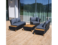 Záhradný nábytok z umelého ratanu Malkom - čierna / sivá / prírodná