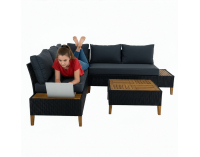 Záhradný nábytok z umelého ratanu Malkom - čierna / sivá / prírodná