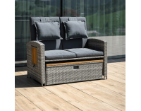 Záhradná pohovka z umelého ratanu Malory - sivá / prírodná