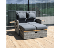 Záhradná pohovka z umelého ratanu Malory - sivá / prírodná