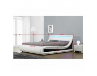 Čalúnená manželská posteľ s roštom a osvetlením Manila 163 - biela/ čierna