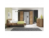 Posteľový rám s nočnými stolíkmi Manno 160 - dub riviera zlatý / grafit