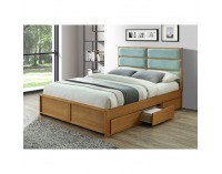 Manželská posteľ s roštom a úložným priestorom Irisun 160 - dub / mentolová