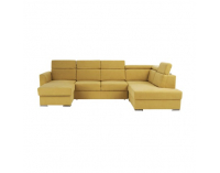 Rohová sedačka U s rozkladom a úložným priestorom Marieta P - žltá / hnedá