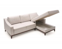 Rohová sedačka s rozkladom a úložným priestorom Via VI P - biela (Linea-A7 08) / mahagón vysoký lesk