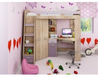 Zostava do detskej izby Antresola L - sonoma svetlá / levanduľa / fialová