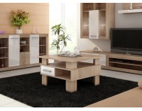 Konferenčný stolík Gamma - sonoma svetlá / biely vysoký lesk