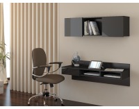 PC stolík na stenu s policou Uno - čierna / čierny lesk