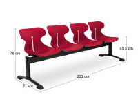 Plastová lavica (4-miestna) do čakární Mineta 4 - červená / čierna