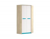 Rohová šatníková skriňa Best 1 - dub divoký / biela linea / sivá