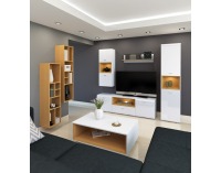 TV stolík Nati 6 - biely lesk / dub svetlý / biela