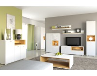 TV stolík Nati 6 - biely lesk / dub svetlý / biela