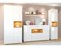 TV stolík Nati 6 - biely lesk / dub svetlý / biela