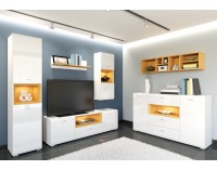 TV stolík Nati 6 - biely lesk / dub svetlý / biela