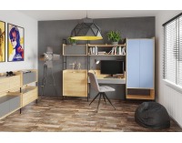 Obývacia izba Mobius - prírodný orech / modrá / sivá