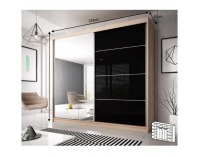 Šatníková skriňa s posuvnými dverami Multi 31 233x218 cm - dub sonoma / čierny lesk