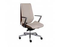 Kancelárska stolička s podrúčkami Munos Wood AL1 - krémová / svetlý orech / chróm