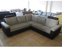 Rohová sedačka s rozkladom a úložným priestorom Belise SR - armada PU čierna / Lucy 1 sivá