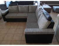 Rohová sedačka s rozkladom a úložným priestorom Belise SR - armada PU čierna / Lucy 1 sivá