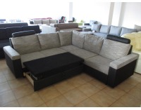 Rohová sedačka s rozkladom a úložným priestorom Belise SR - armada PU čierna / Lucy 1 sivá