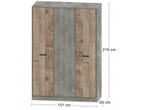 Trojdverová šatníková skriňa Bova W-3D - pieskový dub / woodcon