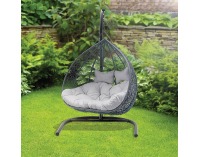Závesné hojdacie kreslo Cuban - čierny ratan / sivé podušky