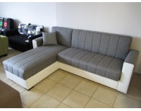 Rohová sedačka s rozkladom a úložným priestorom Denver SR - biela ekokoža / sivý šenil