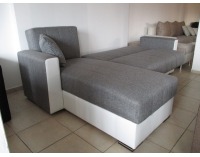 Rohová sedačka s rozkladom a úložným priestorom Denver SR - biela ekokoža / sivý šenil