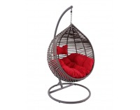 Závesné hojdacie kreslo Madeira - sivý ratan / červená poduška