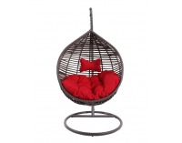 Závesné hojdacie kreslo Madeira - sivý ratan / červená poduška