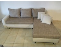 Rohová sedačka s rozkladom a úložným priestorom Maxi-L SR - krémová alcantra / svetlohnedý šenil