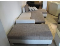 Rohová sedačka s rozkladom a úložným priestorom Maxi-L SR - krémová alcantra / svetlohnedý šenil