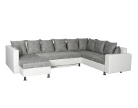 Rohová sedačka U s rozkladom a úložným priestorom Pauline - armada PU biela / lucy 1 sivá