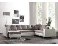 Rohová sedačka U s rozkladom a úložným priestorom Pauline - armada PU biela / lucy 1 sivá