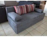 Rozkladacia pohovka s úložným priestorom Tony SR - sivomodrá alcantra / pásiky