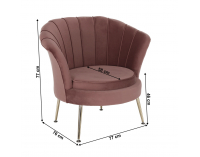 Kreslo Noblin New - ružová (Velvet) / zlatá