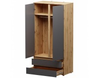 Dvojdverová šatníková skriňa so zásuvkami Norman 2D/2DR - sivý grafit / dub wotan