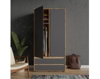 Dvojdverová šatníková skriňa so zásuvkami Norman 2D/2DR - sivý grafit / dub wotan