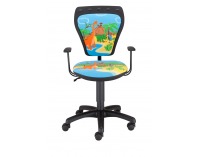 Detská stolička na kolieskach s podrúčkami Ministyle - čierna / vzor Dino