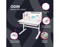 Rastúci písací stolík Odin - ružová / biela