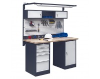 Pracovný stôl s nadstavbou a osvetlením OL02L/O4O1 - grafit / svetlosivá