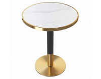 Jedálenský bistro stôl Oren 80 - biely mramor / čierna / zlatá