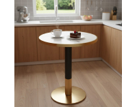 Jedálenský bistro stôl Oren 80 - biely mramor / čierna / zlatá