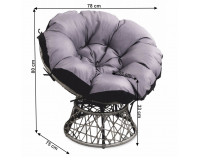 Otočné ratanové kreslo Triss - sivá / čierna / svetlosivá