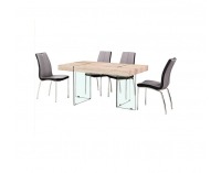 Jedálenský stôl Paskal - vzor drevo / priehľadná