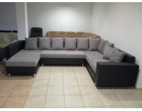 Rohová sedačka U s rozkladom a úložným priestorom Pauline SR - armada PU čierna / lucy 1 sivá