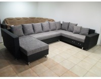 Rohová sedačka U s rozkladom a úložným priestorom Pauline SR - armada PU čierna / lucy 1 sivá