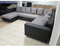 Rohová sedačka U s rozkladom a úložným priestorom Pauline SR - armada PU čierna / lucy 1 sivá