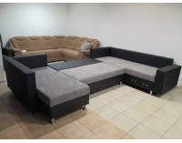 Rohová sedačka U s rozkladom a úložným priestorom Pauline SR - armada PU čierna / lucy 1 sivá