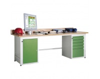 Dielenský PC stôl so skrinkou na PC a ventilátorom AJ - svetlosivá / zelená